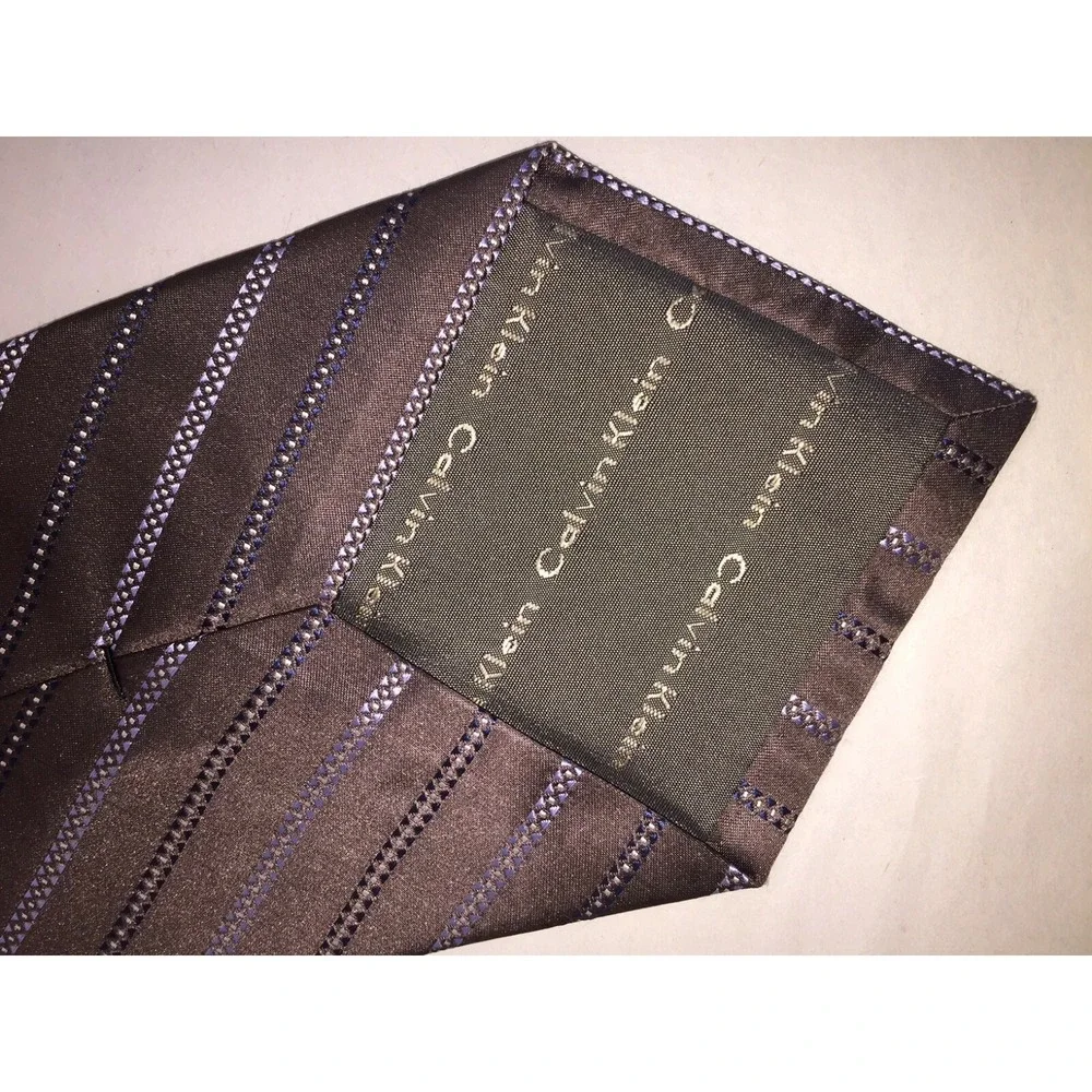 NOS Calvin Klein Brown Striped Silk‎ Neck Tie 58